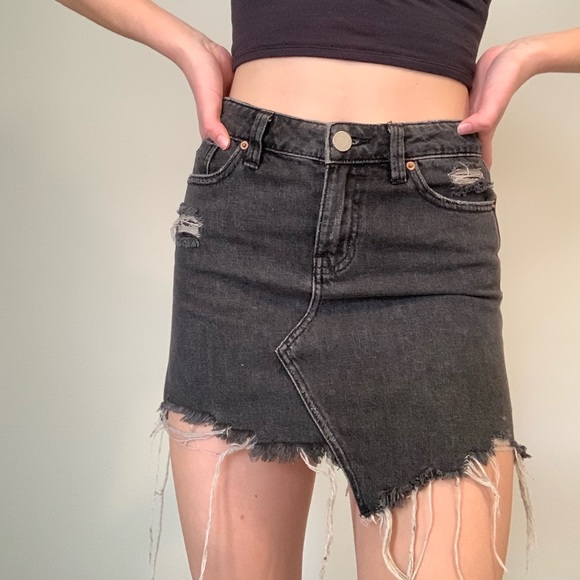 frayed black denim skirt